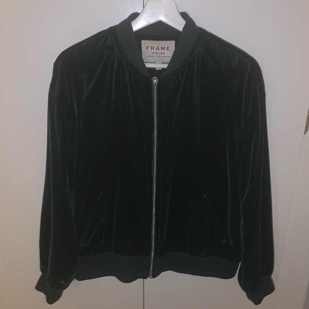 Frame Atelier dark green velvet bomber jacket sz L